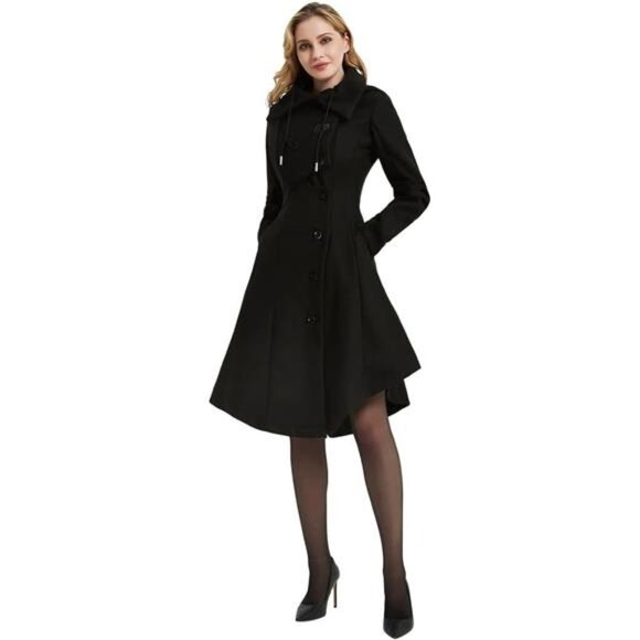 Long Trench Pea Coat for Women - Wool Winter Trench Coat Goth Lapel Peacoat - Picture 2 of 7